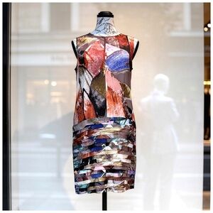 Ali Ro Women’s Sleeveless Midi Sheath Dress. Red, Orange, Blue, Green. Size 2